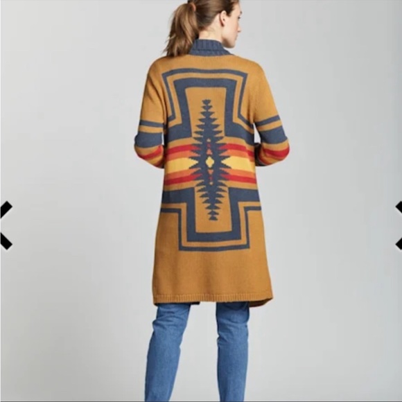 Pendleton Open Cardigan sz small like new mustard navy sweater - Picture 1 of 12